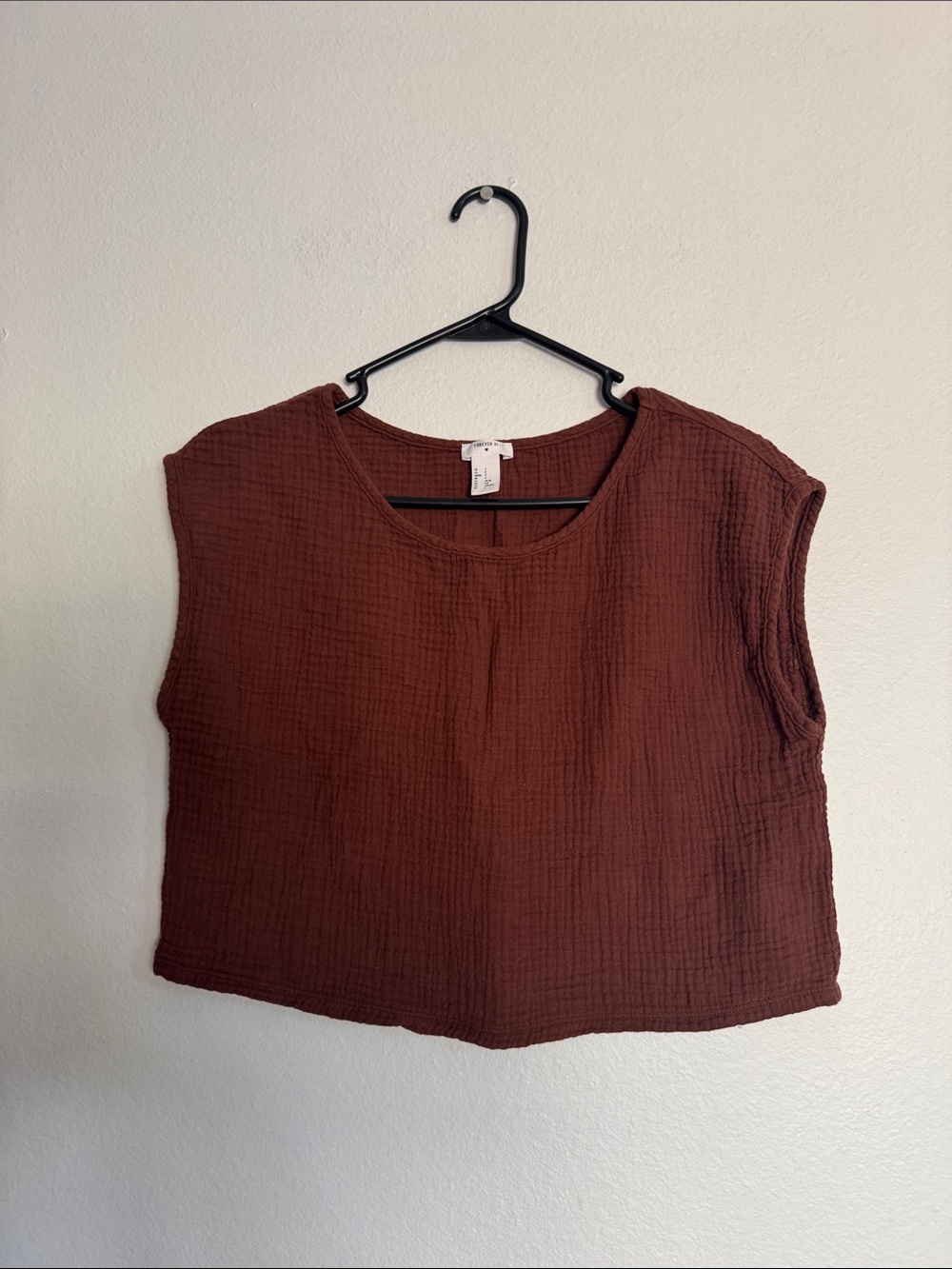 Forever 21 Brown Textured Boxy Crop Top